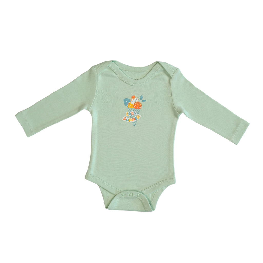 Organic Bamboo Long Sleeve Baby Bodysuit – Ice Cream (Mint) | Bebekish