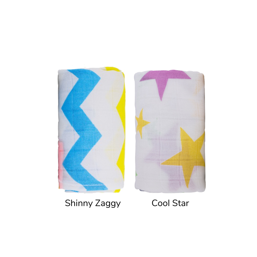 Zaggy Star Twin Pack Bamboo Muslin Cloth -120cmx120cm